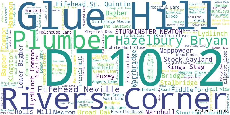 A word cloud for the DT10 2 postcode